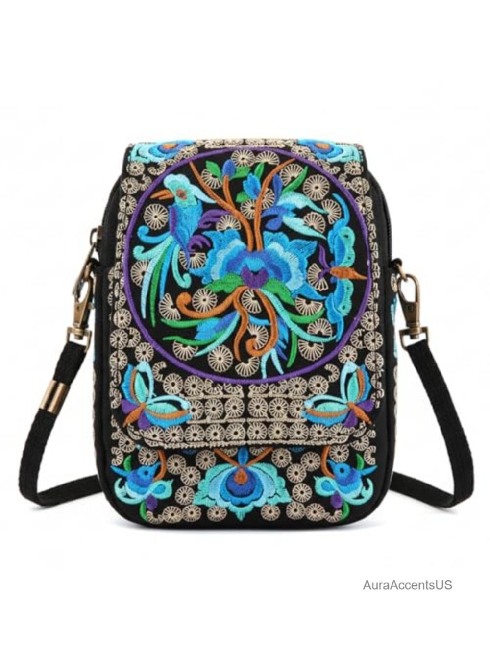 Embroidered Canvas Crossbody Bag Handmade Messenger Purse
